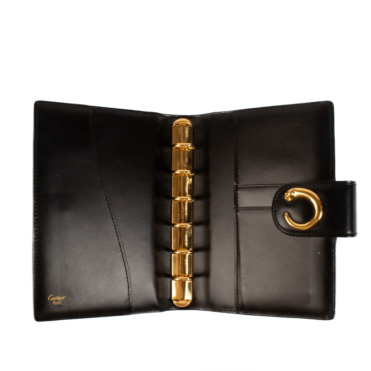 Cartier Housse d'Agenda Petit Anneau Panthère en Cuir Boîte Noir