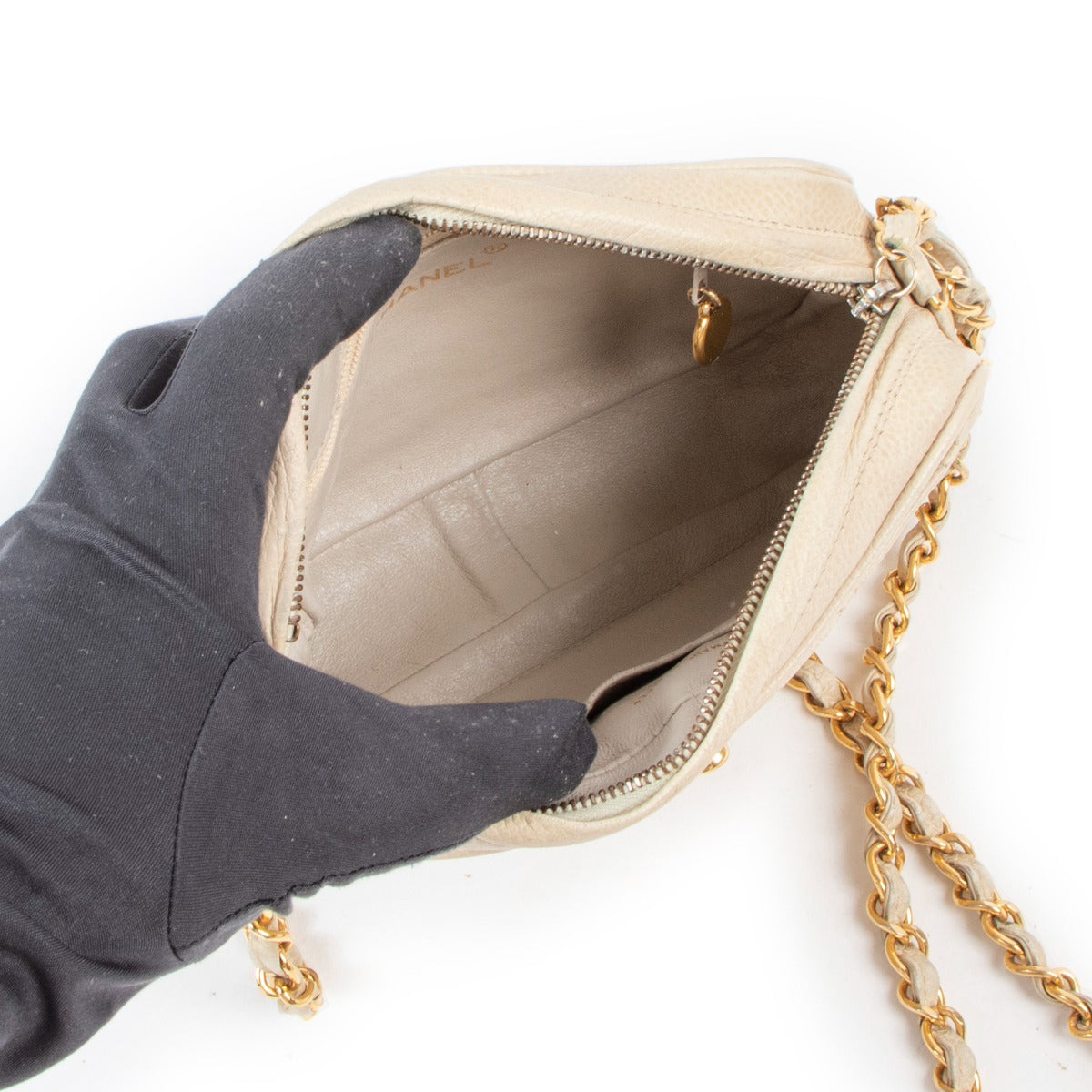 Chanel Beige Caviar Vintage Camera Bag