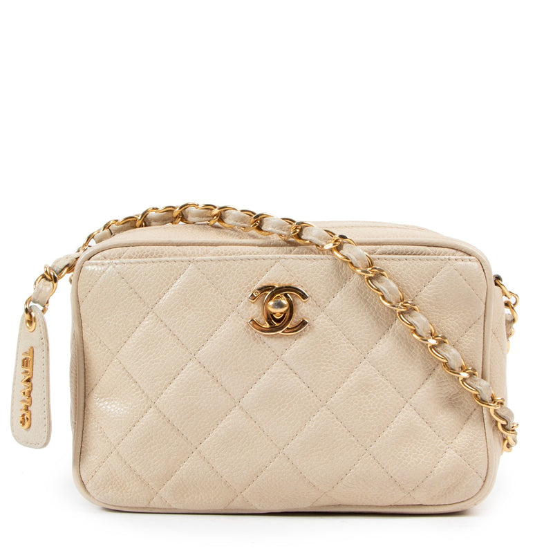 Chanel Beige Caviar Vintage Camera Bag