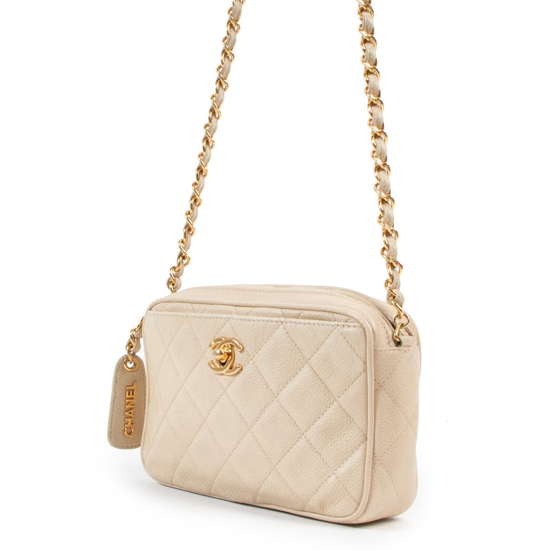 Chanel Beige Caviar Vintage Camera Bag