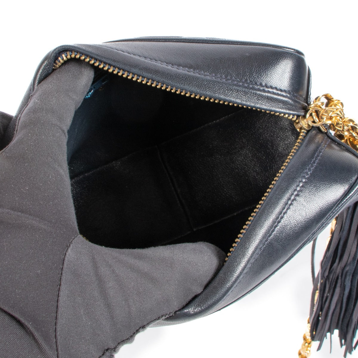 Chanel Blauwe Lamsleren Tassel Camera Tas