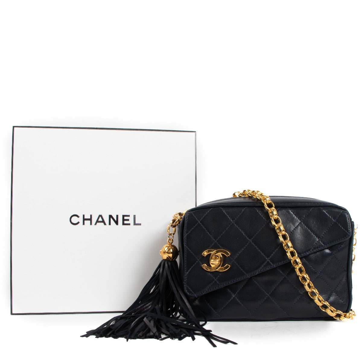 Chanel Blue Lambskin Tassel Camera Bag