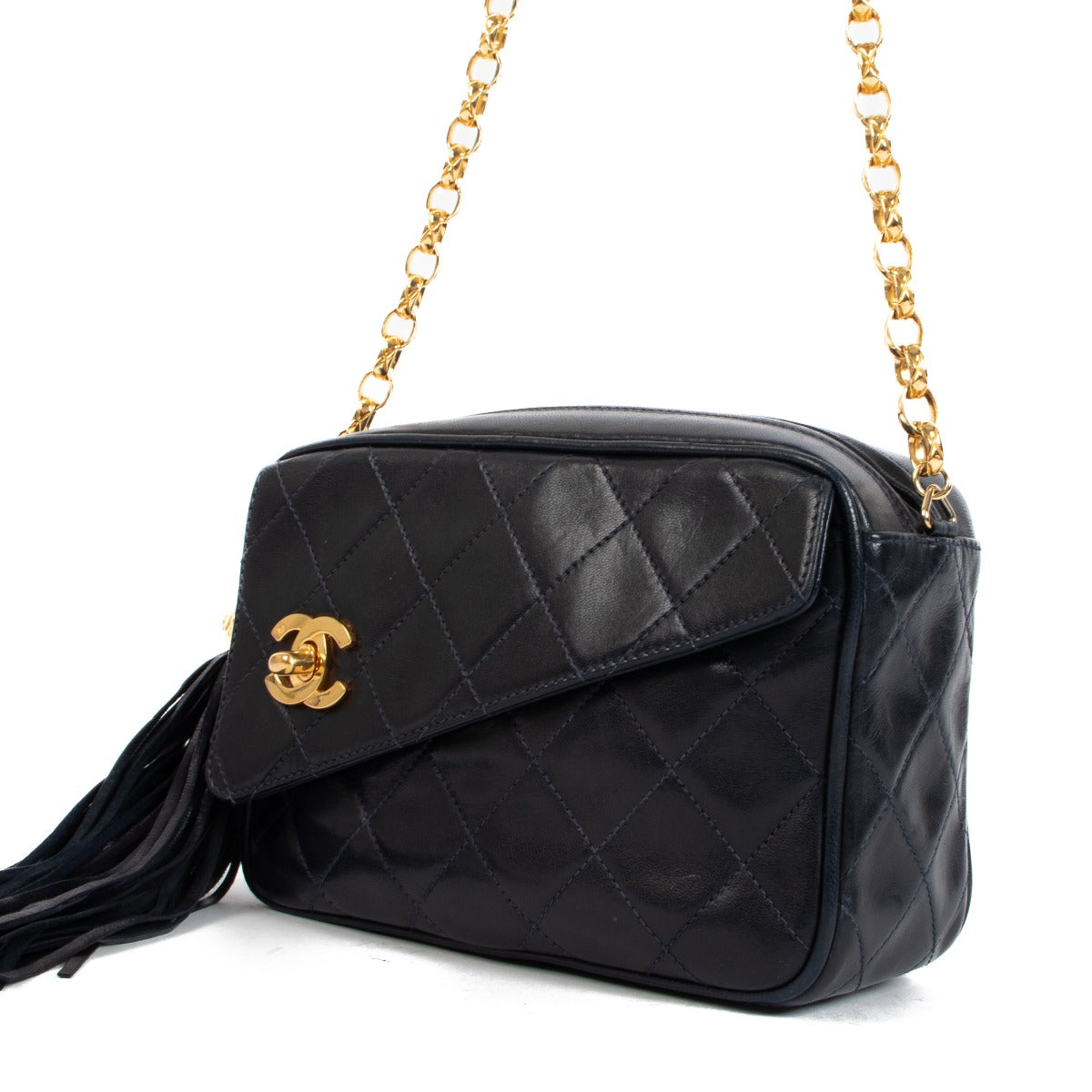 Chanel Blue Lambskin Tassel Camera Bag