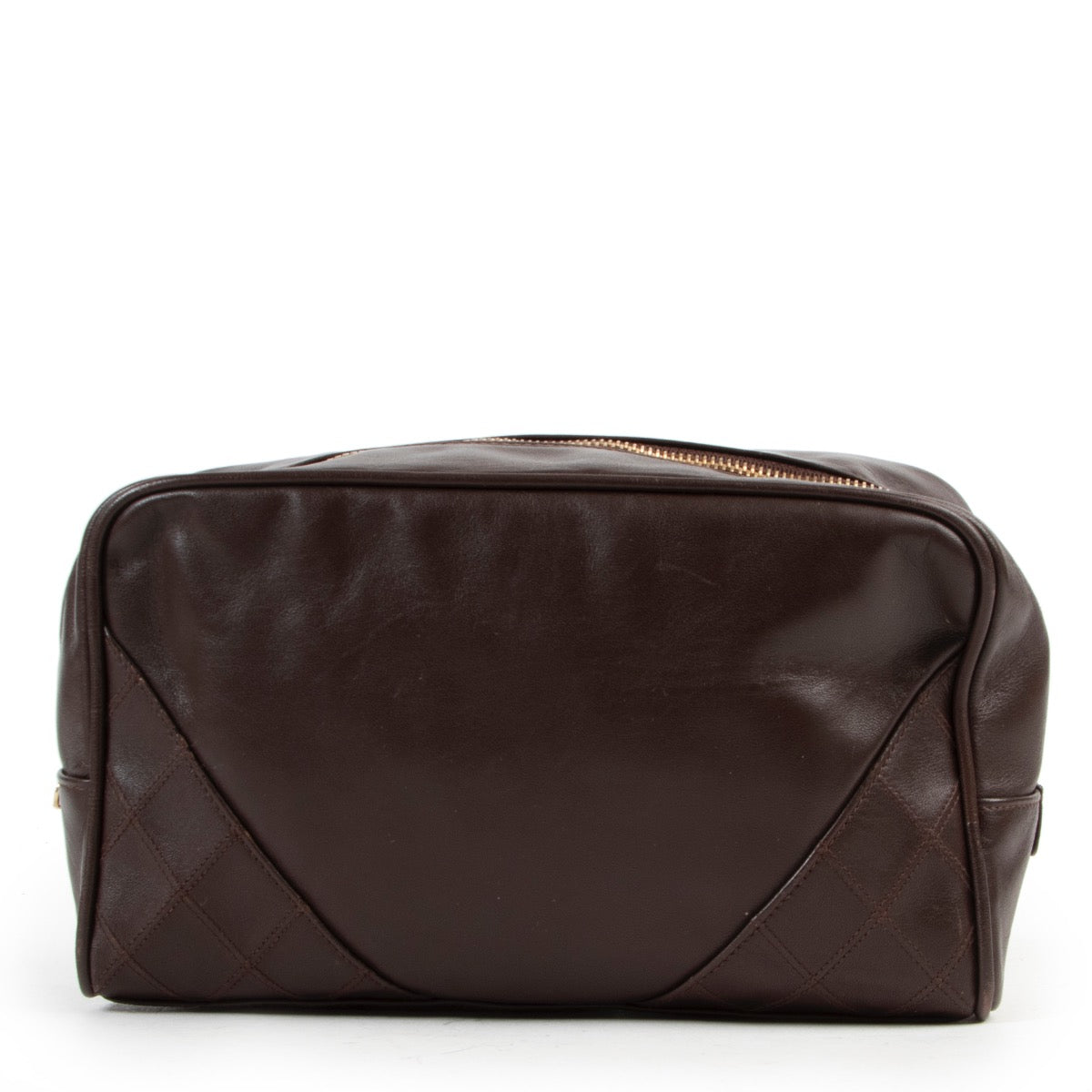 Vintage designer brown leather travel case by Chanel in good condition by Labellov luxury