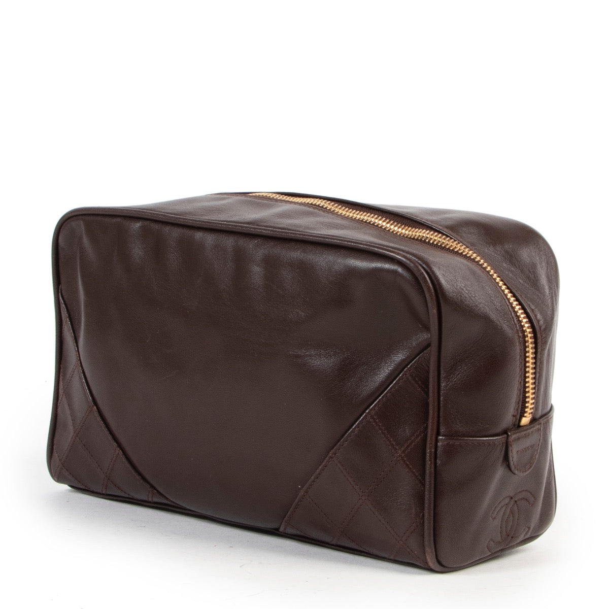 Vintage designer brown leather travel case by Chanel in good condition by Labellov luxury