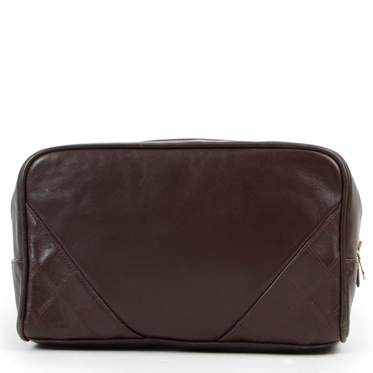Vintage designer brown leather travel case by Chanel in good condition by Labellov luxury