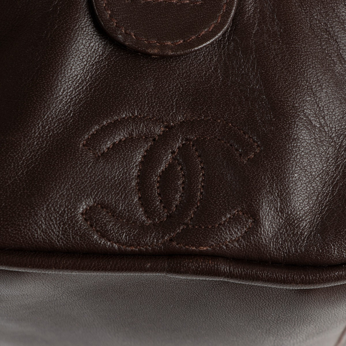 Chanel Vintage Brown Leather Vanity Cosmetic Pouch