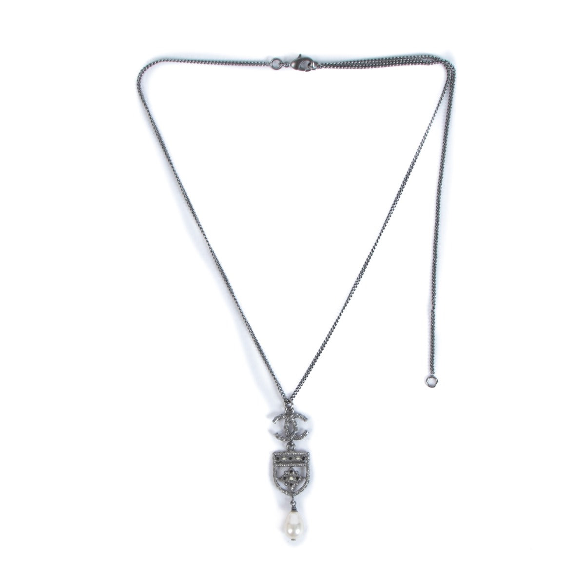 Chanel 15S Resin Pearl CC Shield Drop Necklace
