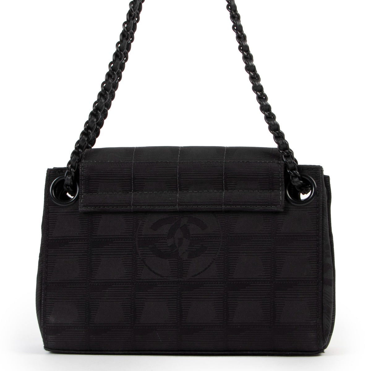 Shop authentic luxury designer vintage Chanel Black CC Travel Line Vintage Nylon Mini Shoulder Bag at Labellov for the best price.
