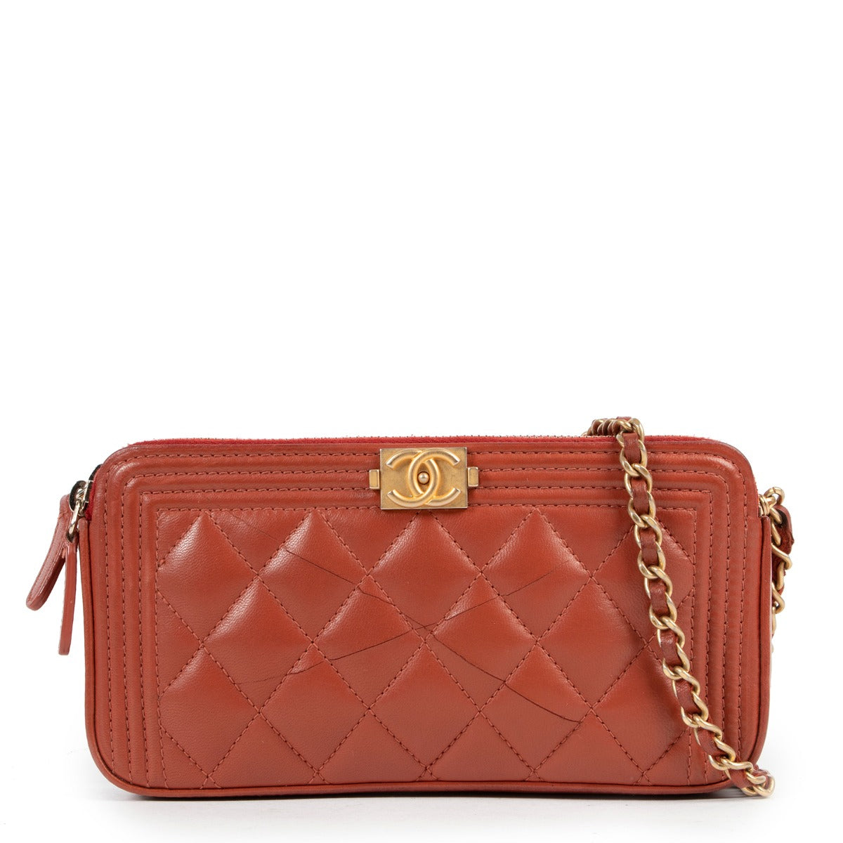 Chanel Rust Boy Portemonnee aan Ketting WOC Double Zip Mini Tas