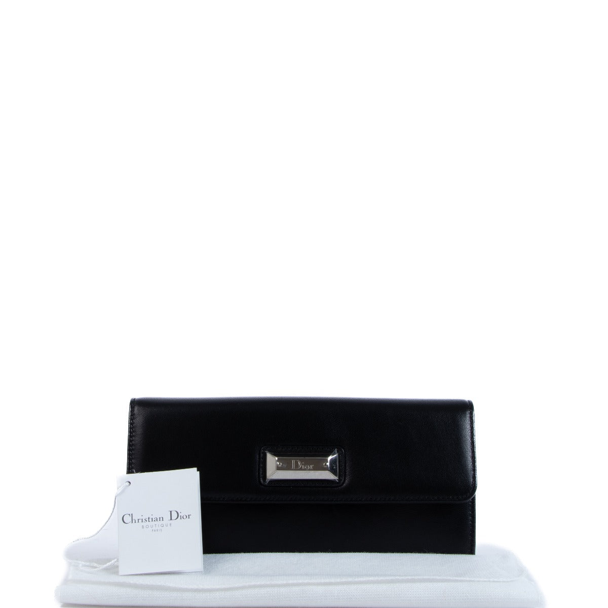 Christian Dior Black Lambskin Logo Wallet