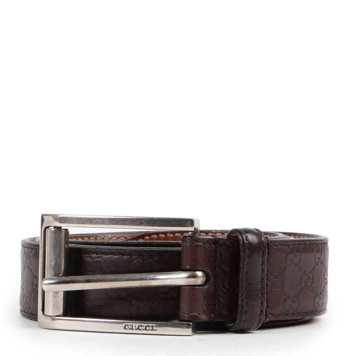 Veilig online kopen van authentieke bruine monogram Gucci riem
