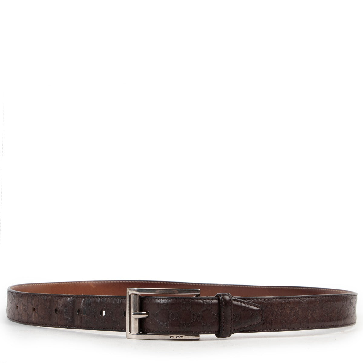 Shop safe online authentic second hand Gucci Brown Leather Monogram Belt