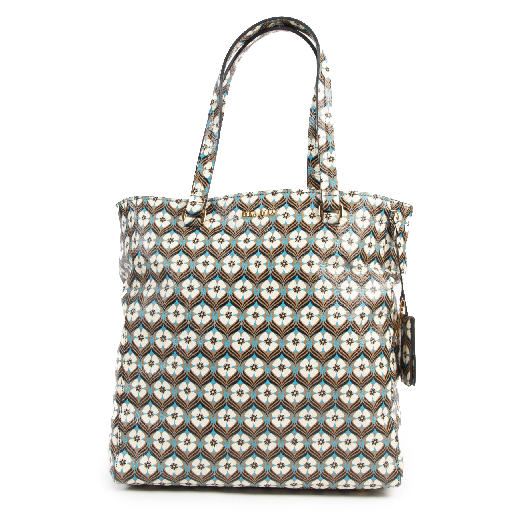 Miu Miu Blue Madras Print Cammello Tote
