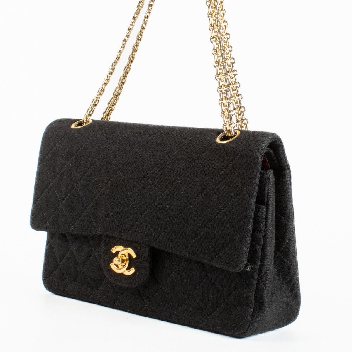 Authentic preloved Chanel Black Fabric Medium Vintage Classic Flap Bag on Labellov.com