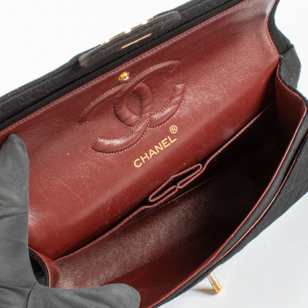 Authentic preloved Chanel Black Fabric Medium Vintage Classic Flap Bag on Labellov.com