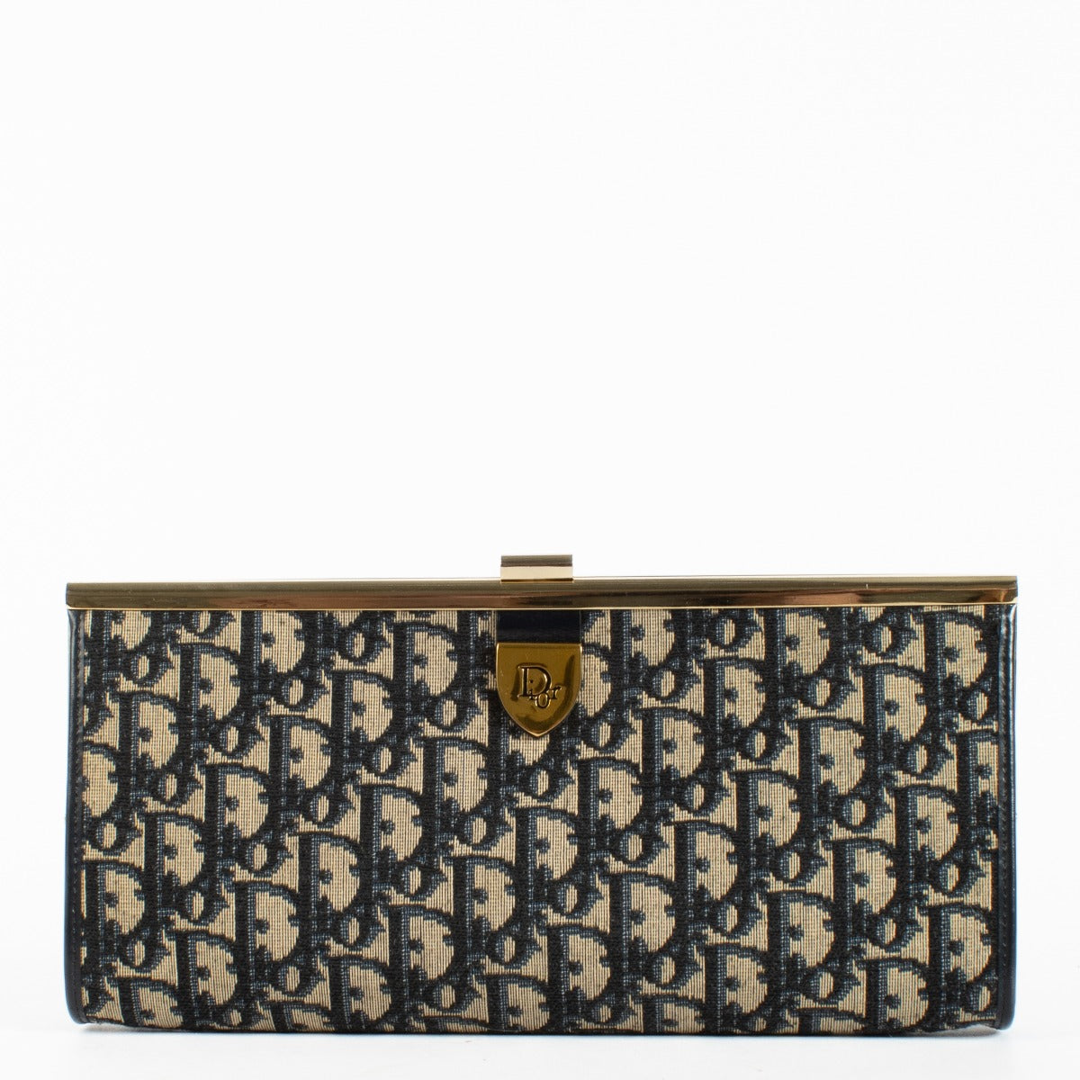 Authentic preloved Christian Dior Vintage Blue Oblique Kiss Lock Clutch on Labellov.com