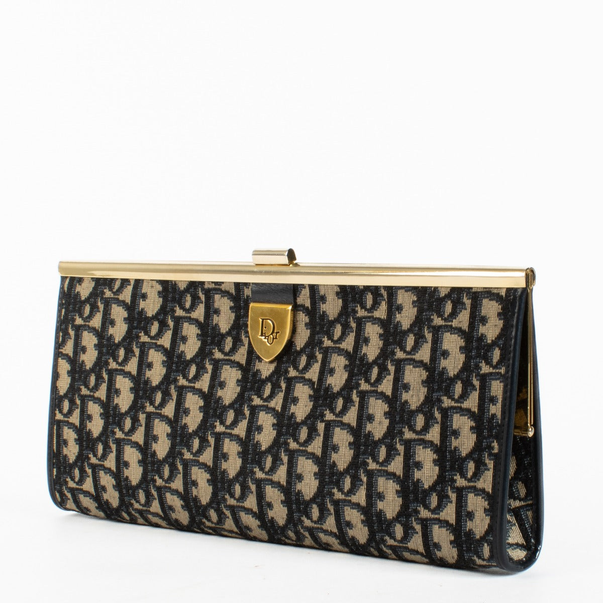 Authentic preloved Christian Dior Vintage Blue Oblique Kiss Lock Clutch on Labellov.com
