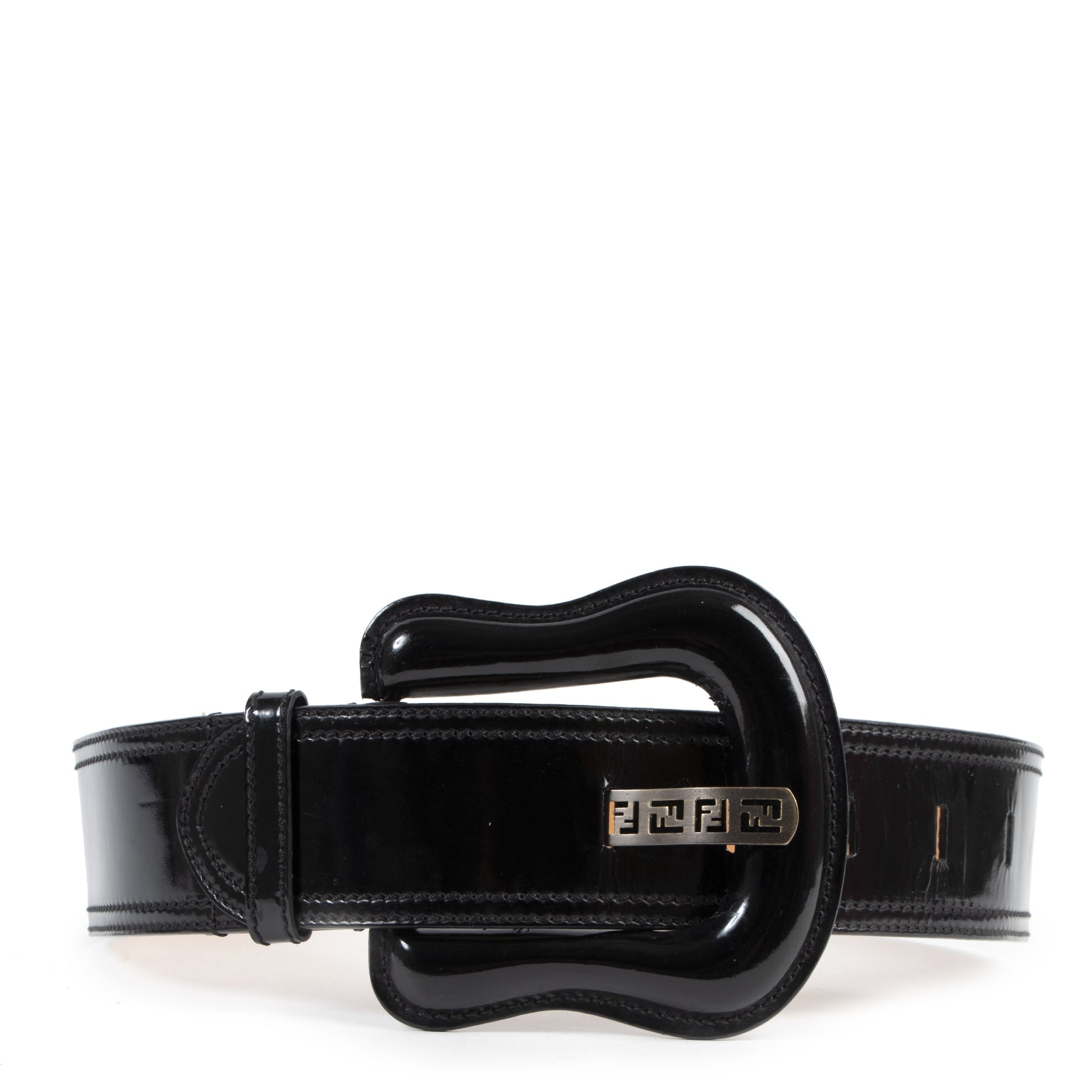 Authentic secondhand Fendi Black Patent Leather B Belt designer accessories fashion luxury vintage webshop safe secure online shopping