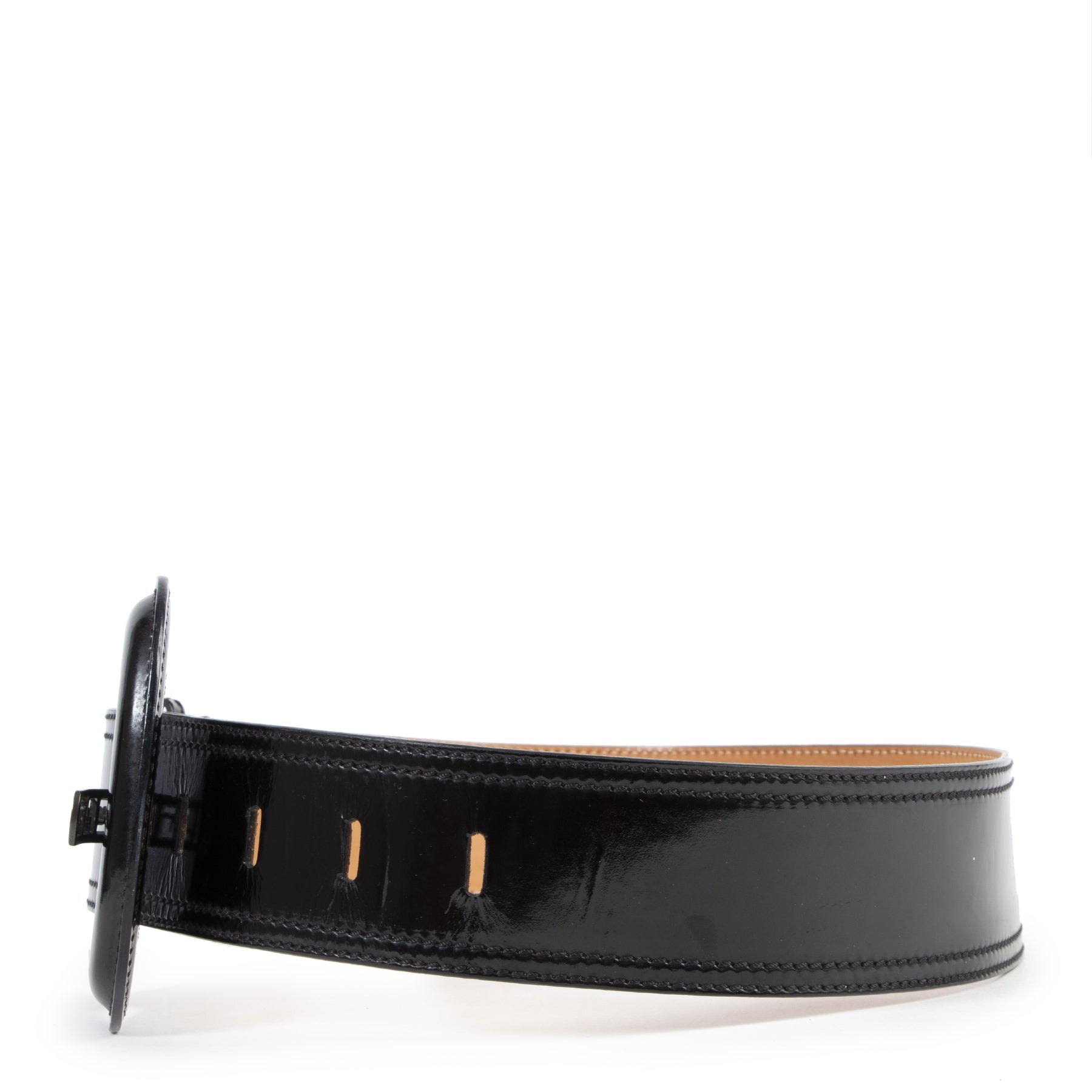 Authentieke Tweedehands Fendi Black Patent Leather B Belt juiste prijs veilig online shoppen luxe merken webshop winkelen Antwerpen België mode fashion