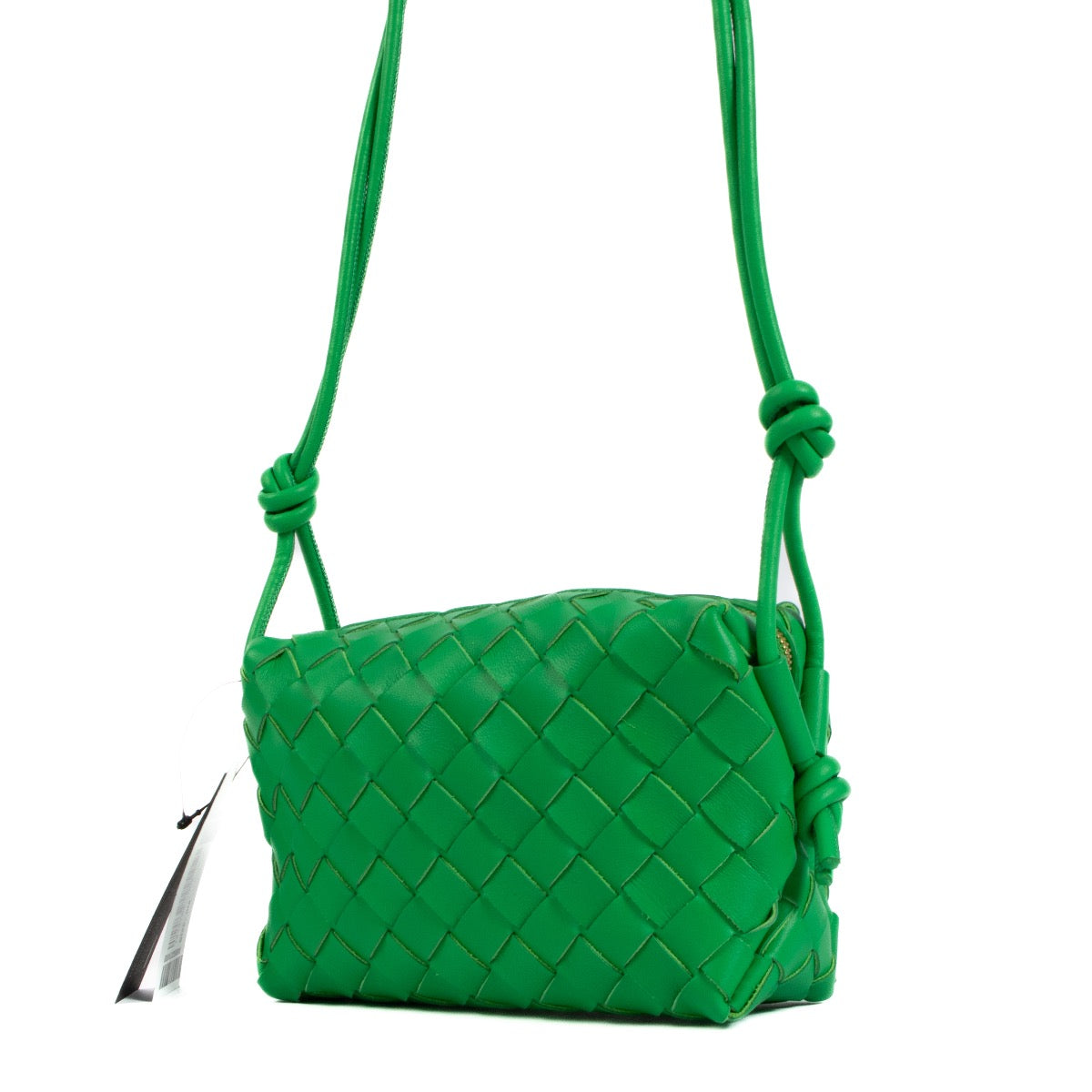 Buy real authentic Bottega Veneta Parakeet Leather Loop Mini Crossbody in very good condition at Labellov.com