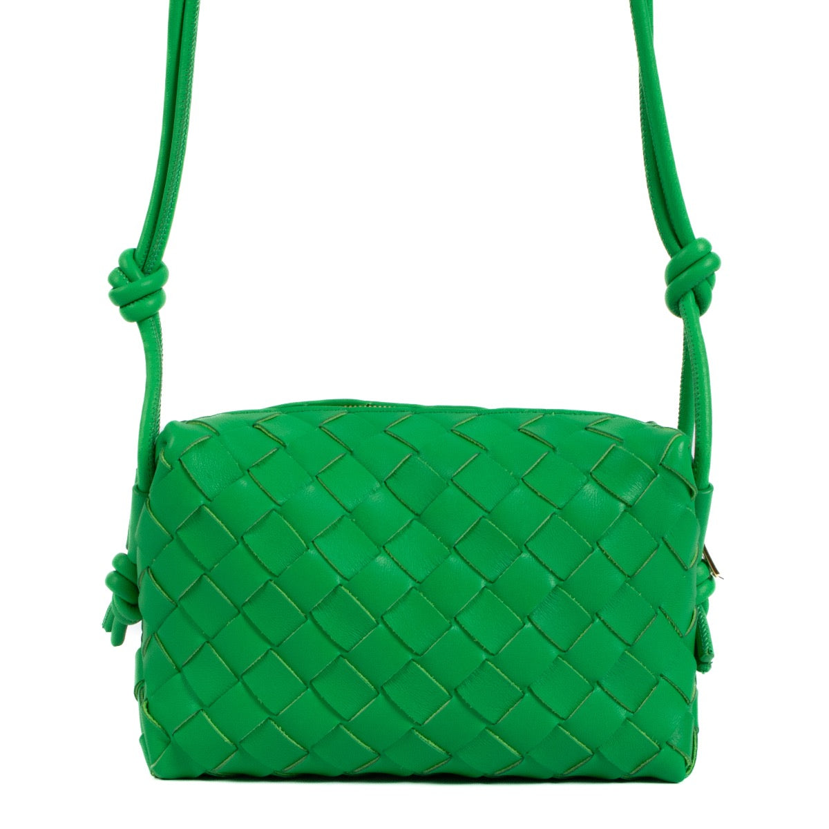 Buy real authentic Bottega Veneta Parakeet Leather Loop Mini Crossbody in very good condition at Labellov.com