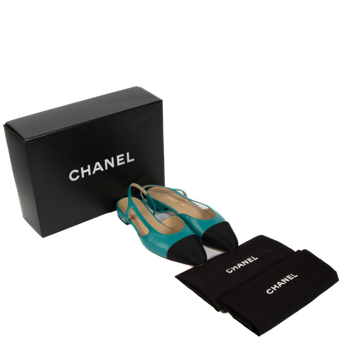 Shop authentic second hand Chanel Green Leather Slingbacks Flats - Size 38.5 on Labellov.com