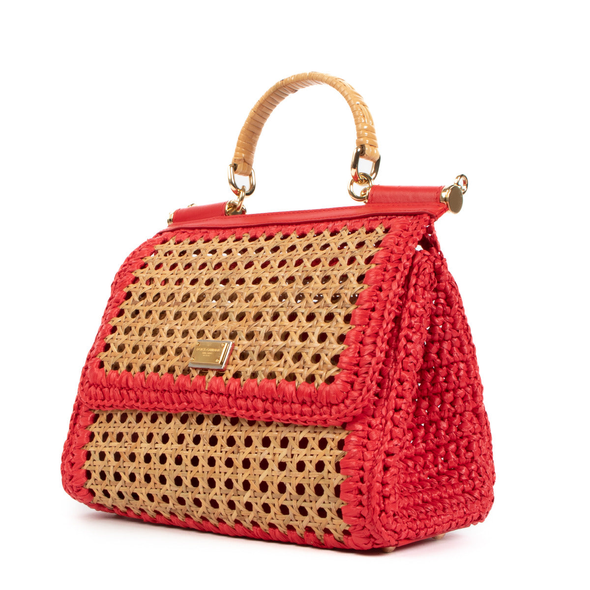 Dolce & Gabbana Red Wicker Medium Sicily Bag