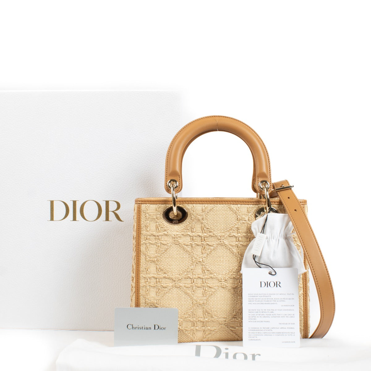 Shop 100% authentic secondhand Christian Dior Natural Medium Lady Dior Cannage Raffia Bag on Labellov.com