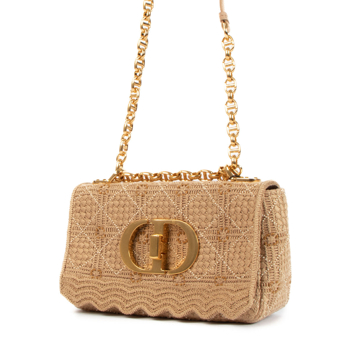 Sac bandoulière Dior Small Caro en coton naturel brodé Cannage