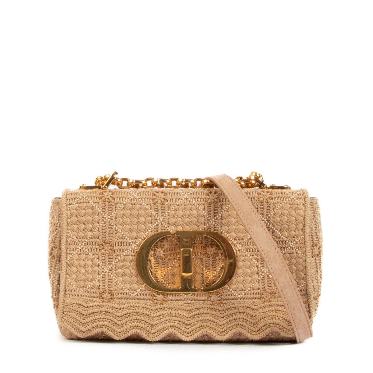 Dior Small Caro Natural Cotton Cannage Embroidery Crossbody