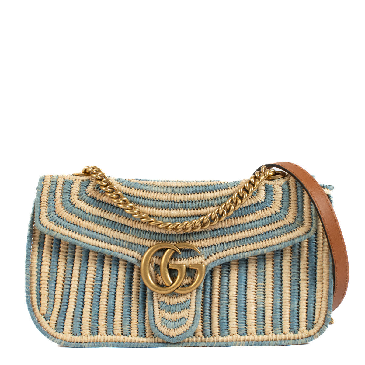 Gucci Beige Raffia GG Marmont Shoulder Bag aan de beste prijs bij Labellov.