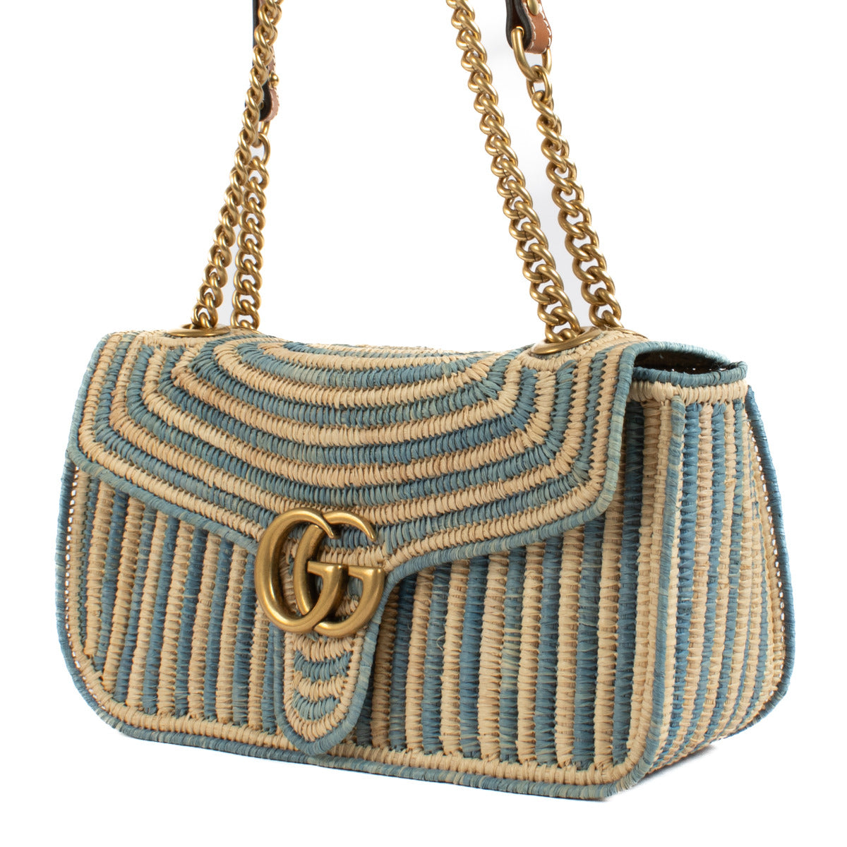 Sac porté épaule Gucci GG Marmont en raphia beige
