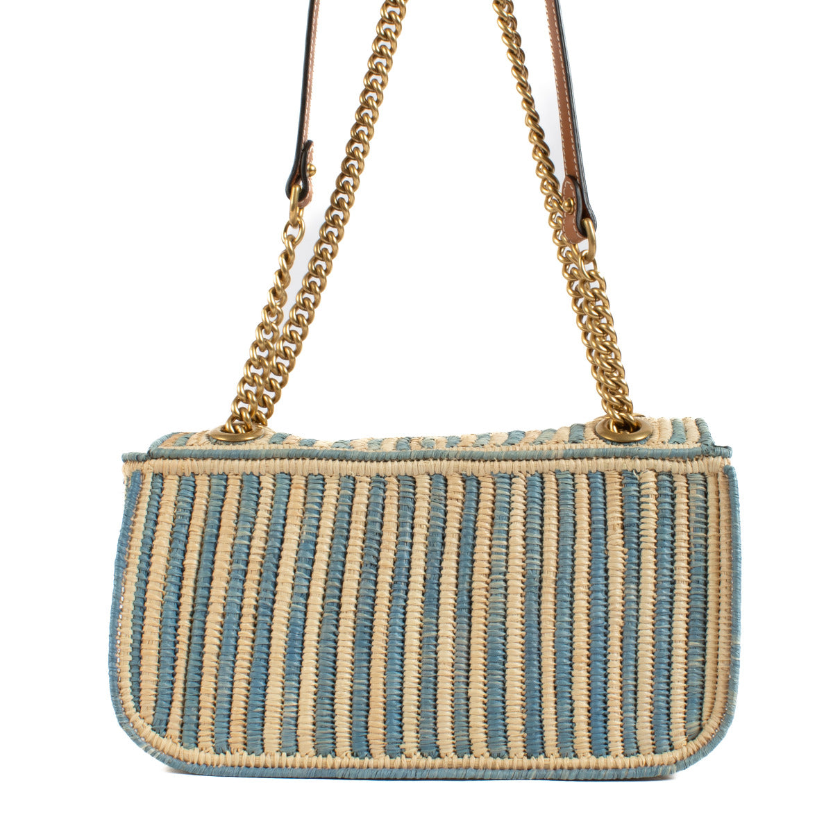 Sac porté épaule Gucci GG Marmont en raphia beige