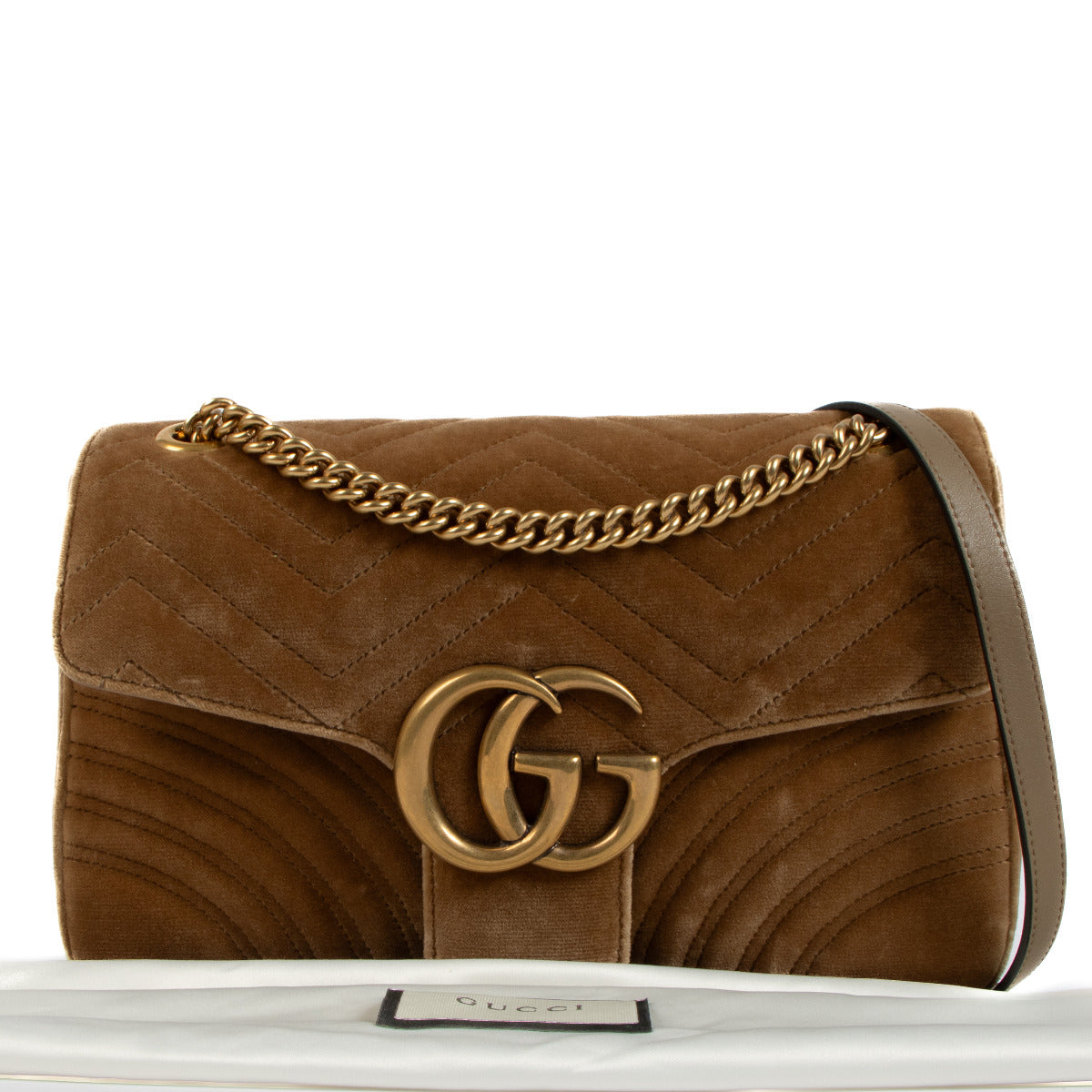 Gucci Taupe Velvet GG Marmont Medium Bag
