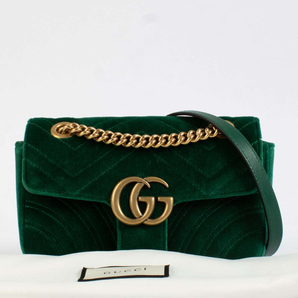 Gucci Groene Fluweel Mini GG Marmont Crossbody Tas