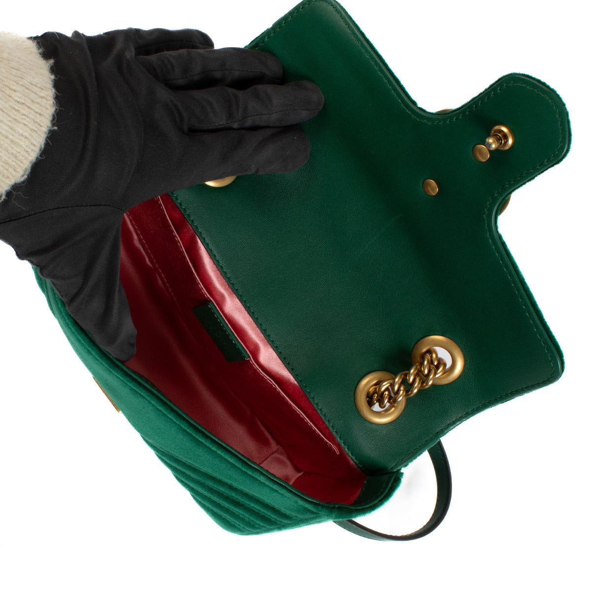 Gucci Groene Fluweel Mini GG Marmont Crossbody Tas