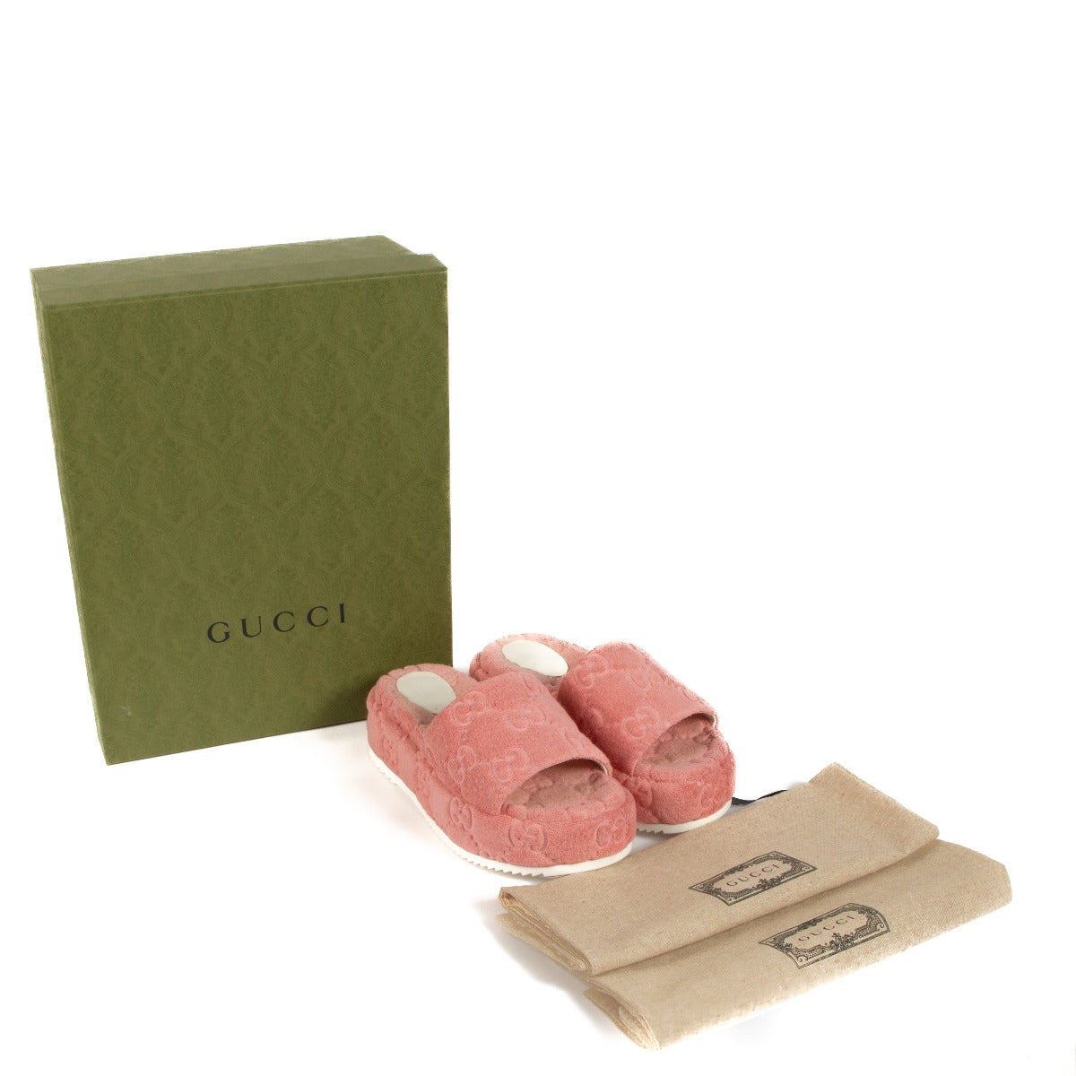 Shop authentic second hand Gucci Pink Sponge GG Platform Sandals - Size 38 on Labellov.com