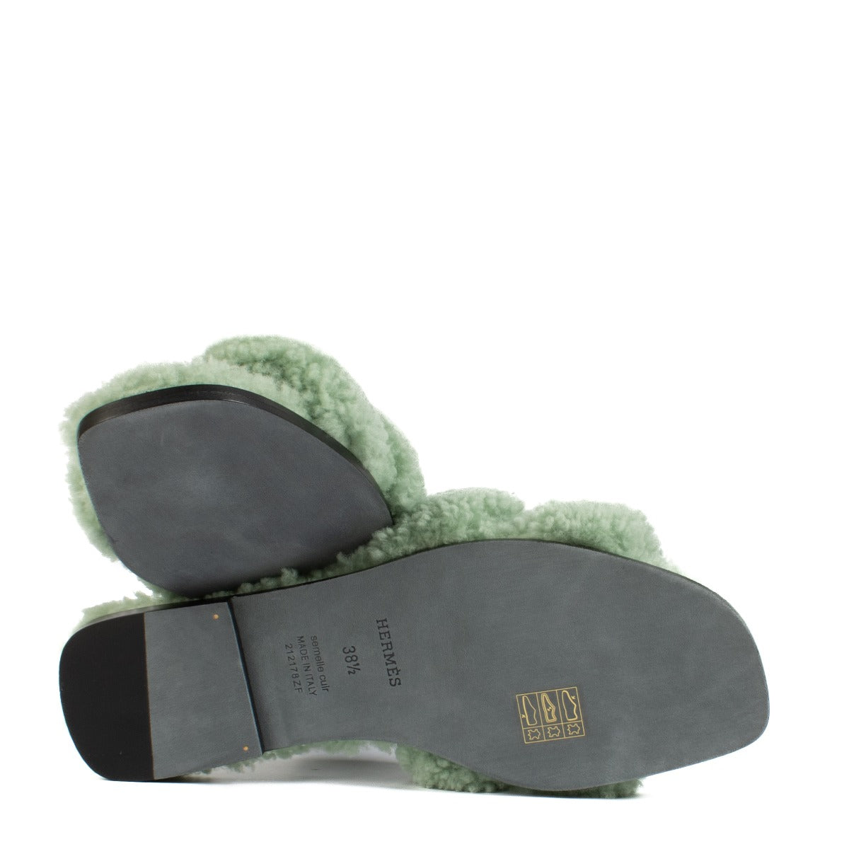 Hermès Vert d'Eau Shearling Oran Sandals - Size 38