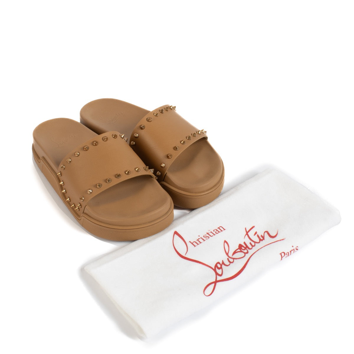 shop 100% authentic second hand Christian Louboutin Pink Pool Stud Embellished Slides - Size 38 on Labellov.com
