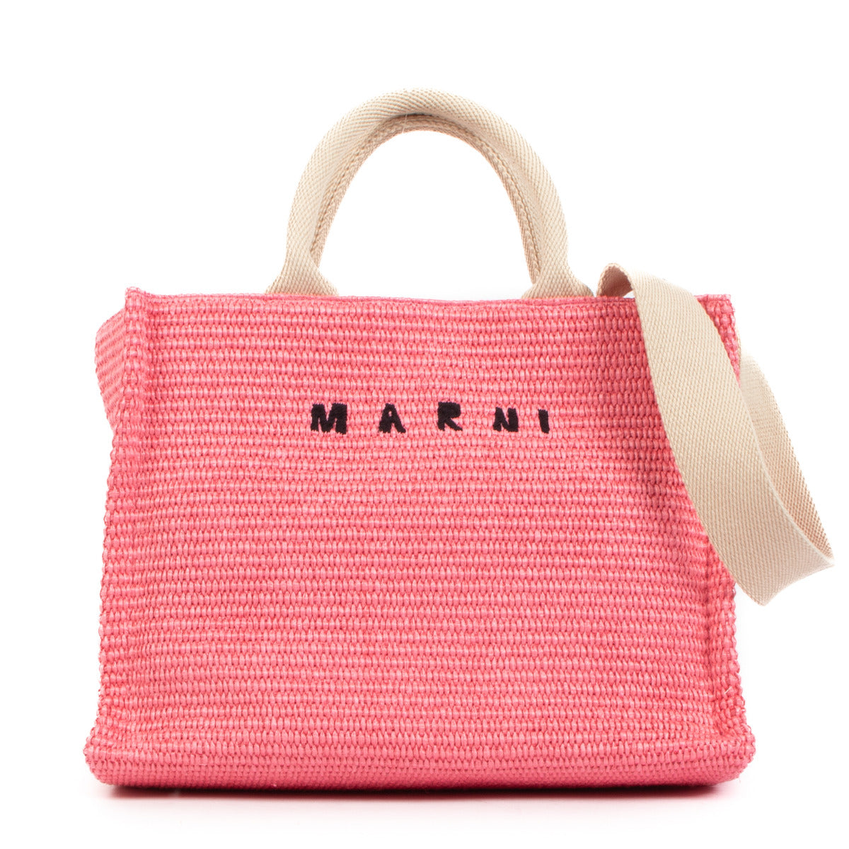 Marni Pink Raffia Small Tote Bag