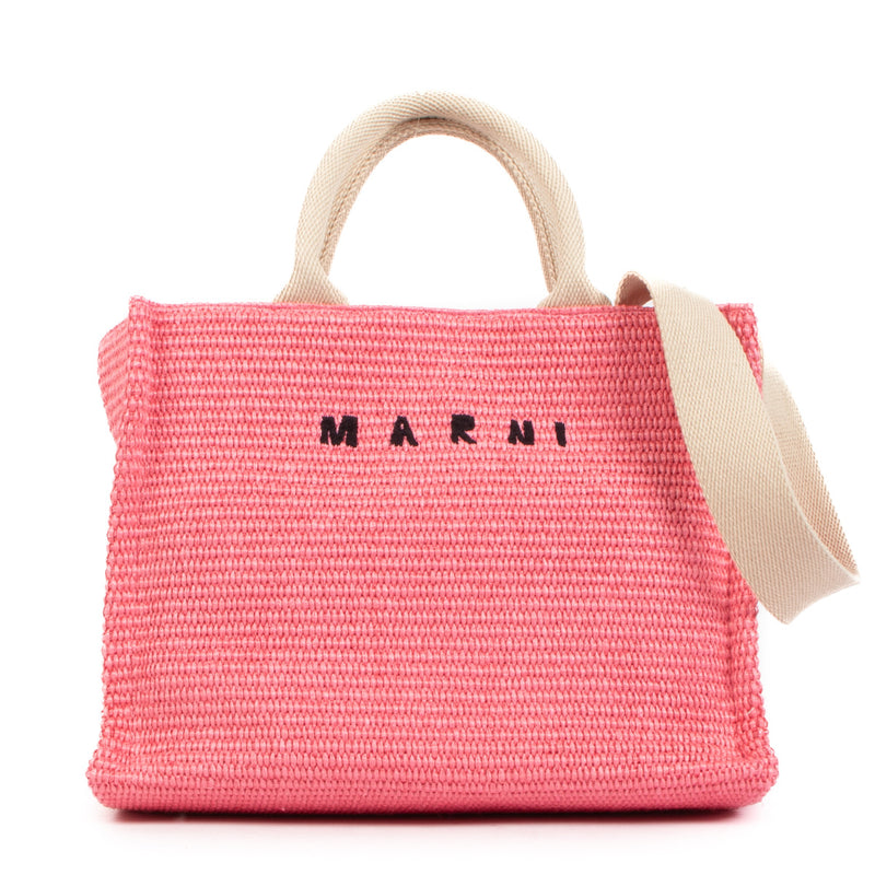 Marni Pink Raffia Small Tote Bag