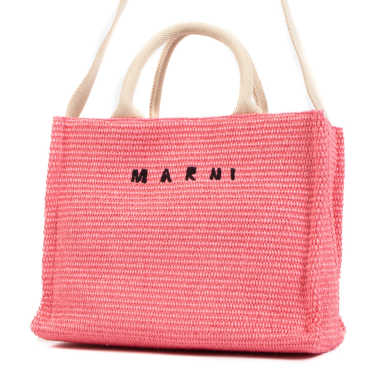 Marni Pink Raffia Small Tote Bag for the best price at Labellov secondhand luxury in Antwerp.