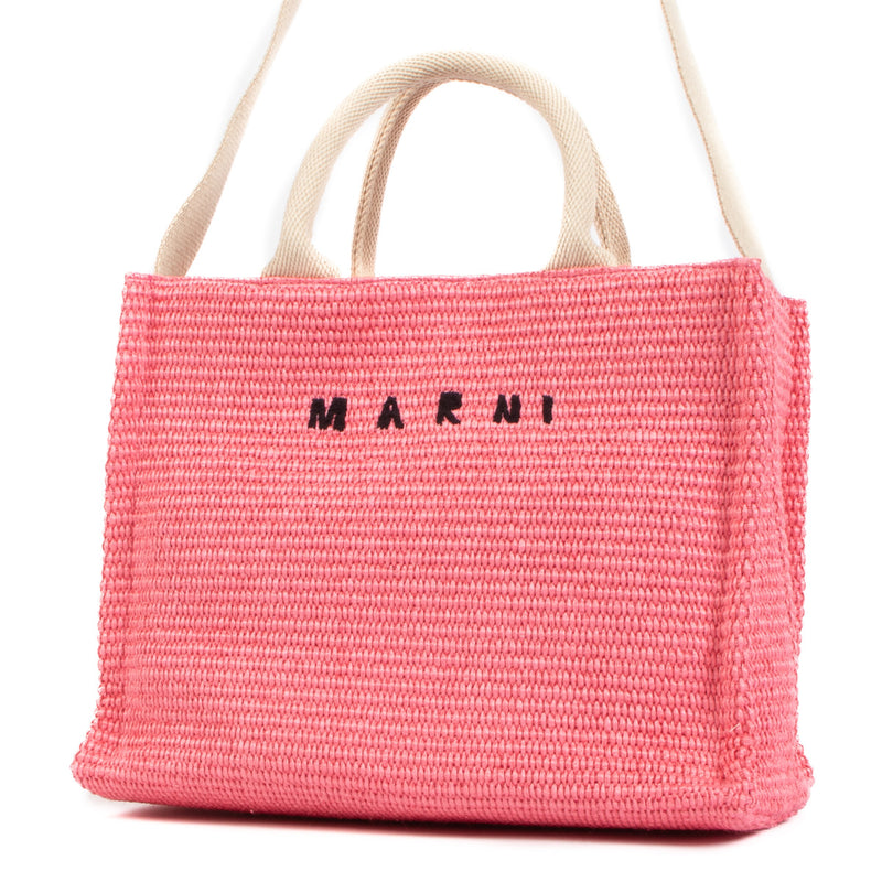 Marni Pink Raffia Small Tote Bag for the best price at Labellov secondhand luxury in Antwerp.