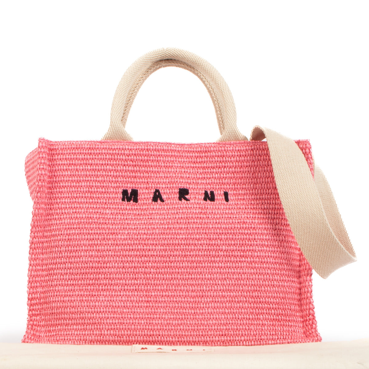 Marni Pink Raffia Small Tote Bag