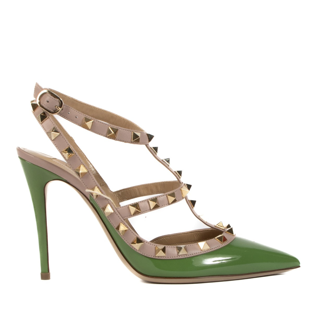 Shop authentic second hand Valentino Garavani Green Rockstud Caged 100 Pumps - Size 38.5 on Labellov.com
