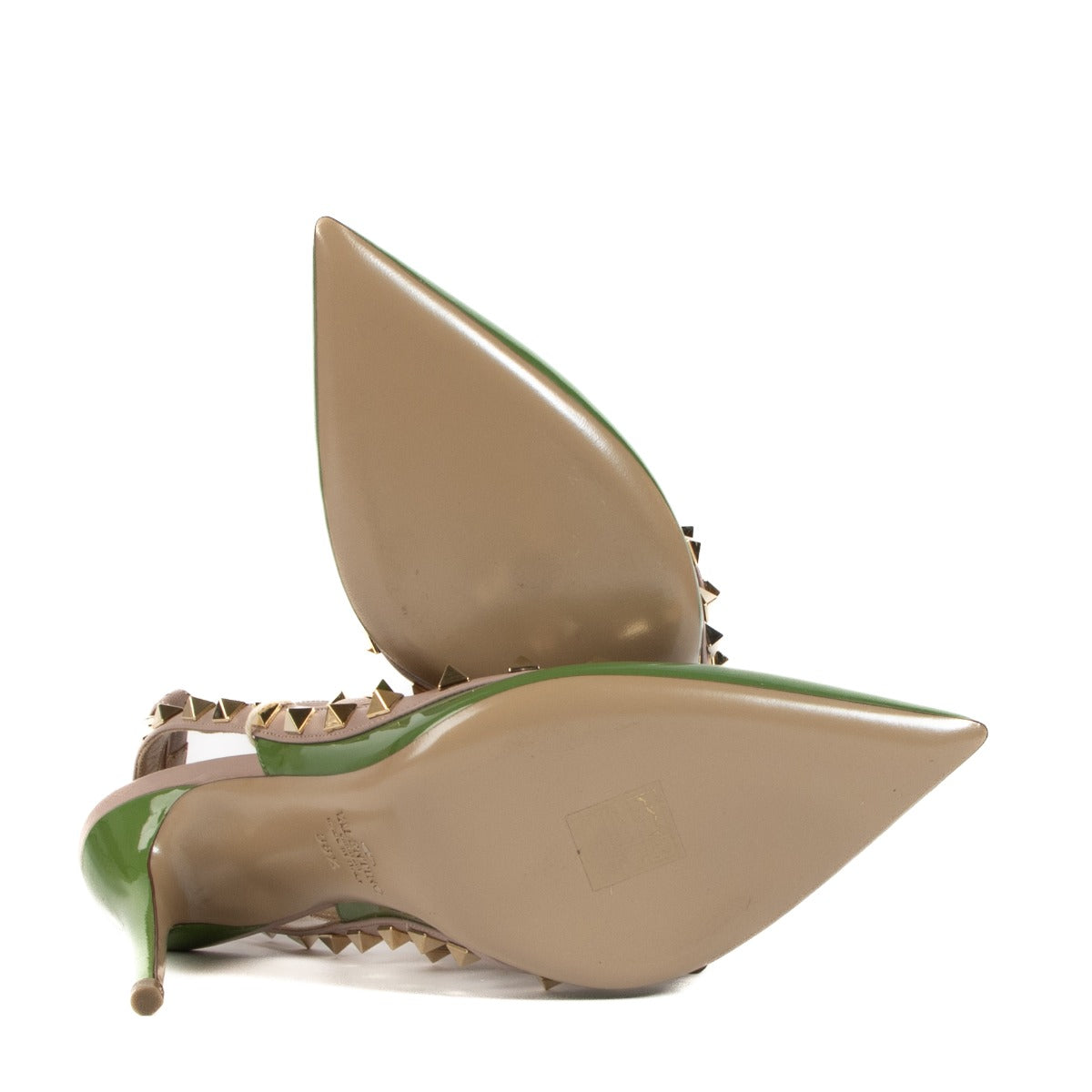 Shop authentic second hand Valentino Garavani Green Rockstud Caged 100 Pumps - Size 38.5 on Labellov.com