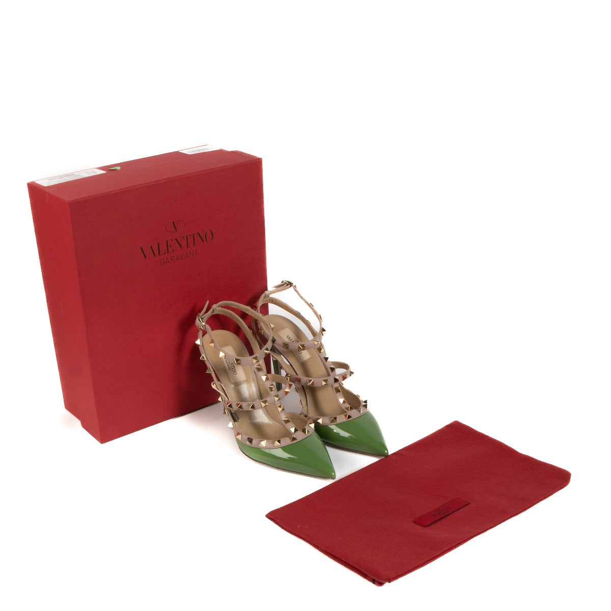 Shop authentic second hand Valentino Garavani Green Rockstud Caged 100 Pumps - Size 38.5 on Labellov.com