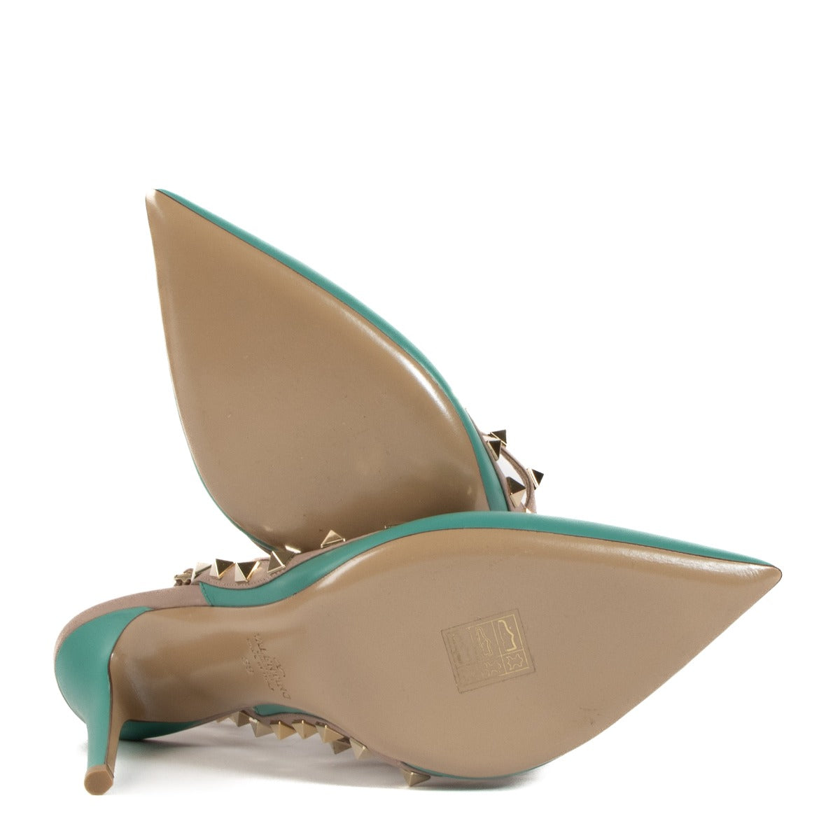 Shop authentic second hand Valentino Garavani Blue Rockstud Caged 100 Pumps - Size 39 on Labellov.com