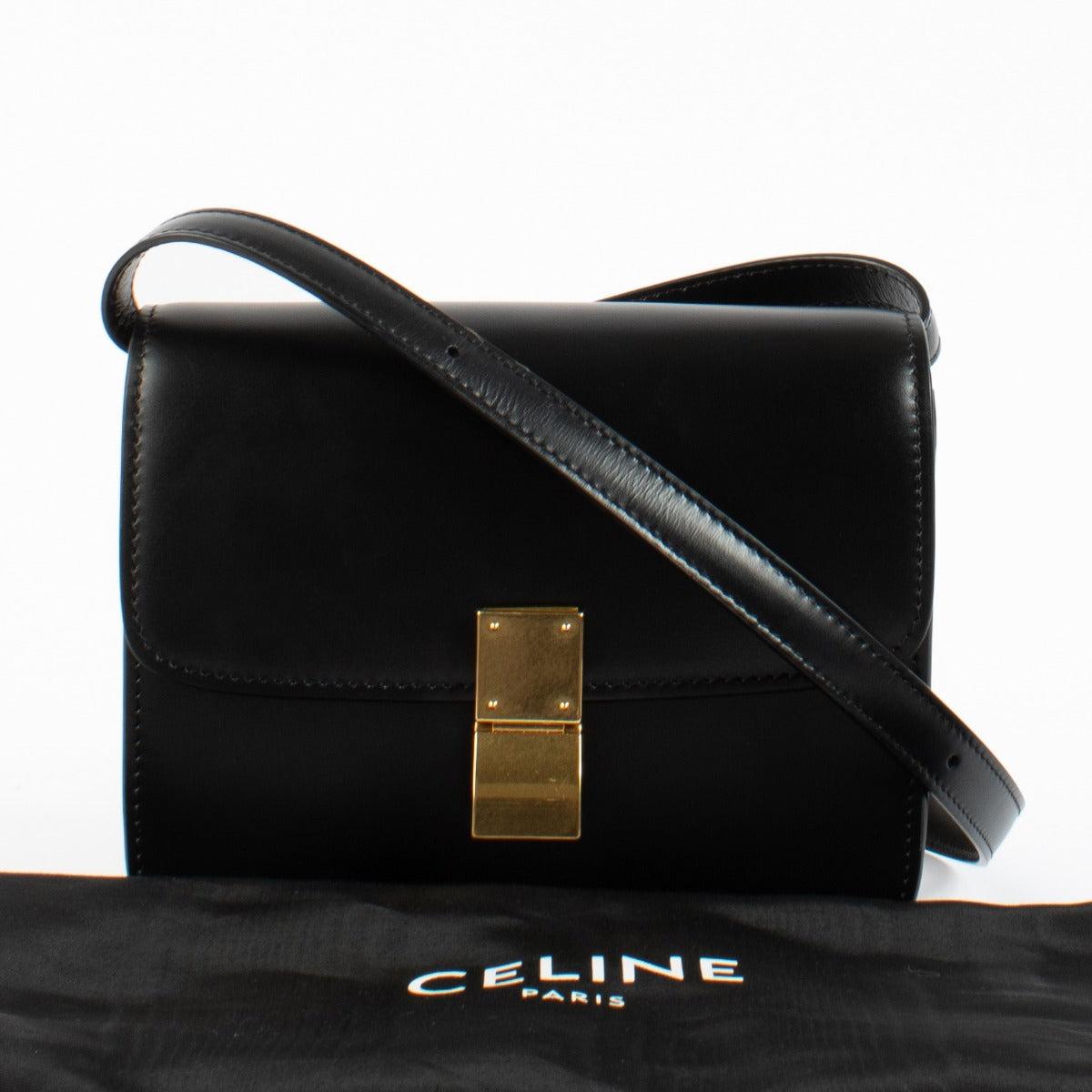 Celine Black Shiny Calfskin Teen Classic Box Bag